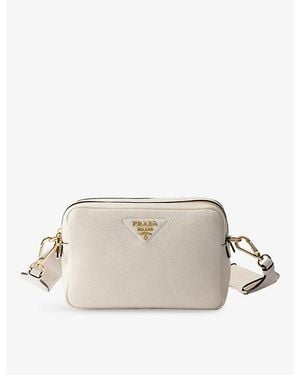 Prada Enamelled -Logo Small Leather Cross-Body Bag - Natural