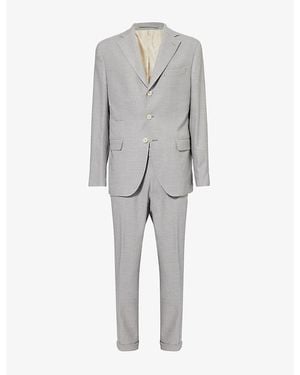 Eleventy Herringbone-Print Single-Breasted Tapered-Leg Regular-Fit Stretch-Wool Blend Suit - Grey
