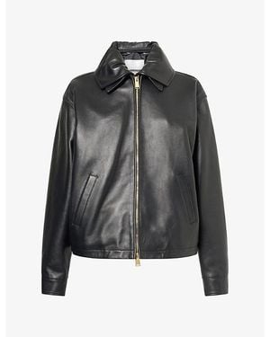 DARKPARK Mabel Double Collar Leather Bomber Jacket - Black