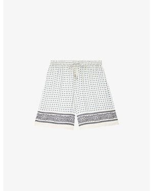 The Kooples Bandana-Print Drawstring-Waist Woven Shorts - White