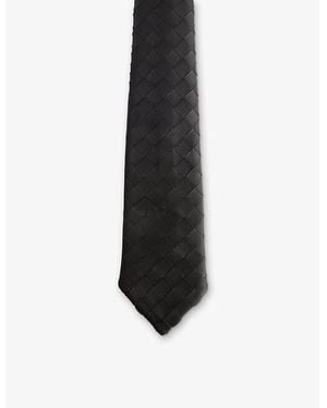 Bottega Veneta Intrecciato Woven Leather Tie - Black