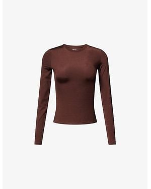 ADANOLA Ultimate Gloss Long-Sleeve Stretch-Jersey Top - Brown
