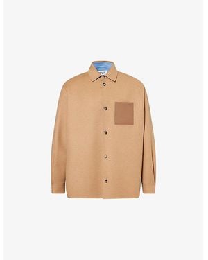 Loewe Logo-Patch Boxy-Fit Wool-Cashmere Blend Overshirt - Natural