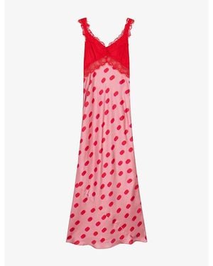 OMNES Allie Polka-Dot Satin Maxi Dress - Red