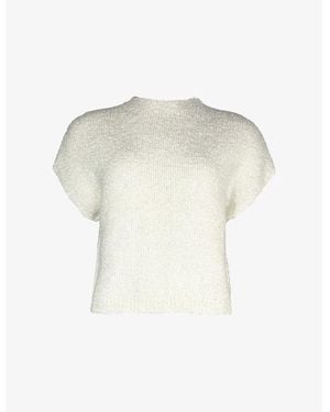 Ro&zo Fluffy Short-Sleeve Knitted Top - White