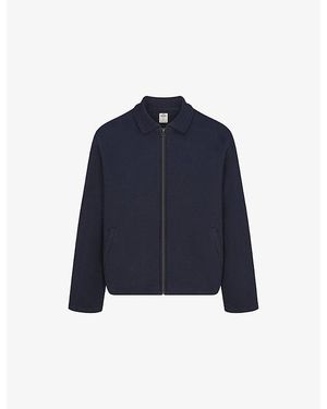 Skims Heavy Fleece Collared Zip-Up Cotton Jacket - Blue