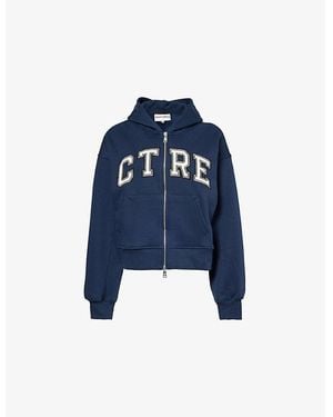 The Couture Club Logo Text-Embroidered Relaxed-Fit Cotton-Jersey Hoody - Blue