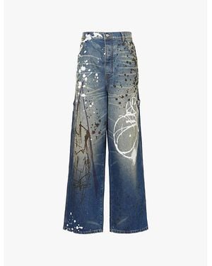 Marc Jacobs X Futura Painted Wide-Leg Denim Jeans - Blue