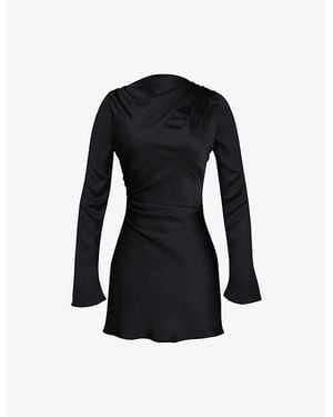 House Of Cb Lulu Flute Long-Sleeve Satin Mini Dress Xs (A-C Cup) - Black