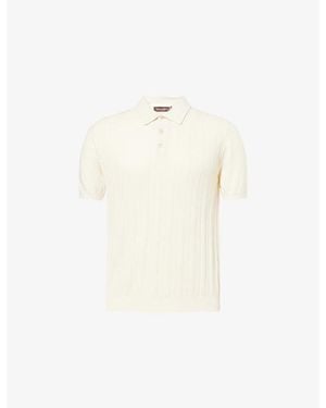 Oscar Jacobson Barto Stripe Short-Sleeve Cotton Polo Shirt - White