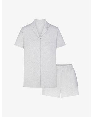 Skims Brand-Embroidered Short Modal Pyjama Set - White