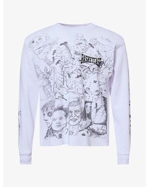 Basket Case Scribble Waffle Long-Sleeve Cotton Top - Blue