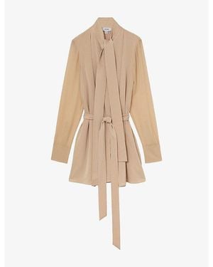 Reiss Iman Tie-Neck Woven Mini Dress - Natural