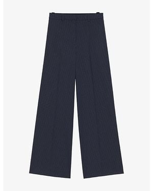 HUGO Pinstriped Wide-Leg High-Rise Woven Trousers - Blue