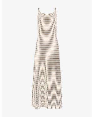 Ro&zo Striped Sweetheart-Neck Knitted Cotton-Blend Midi Dress - Natural