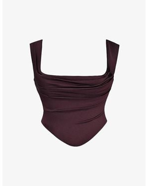 House Of Cb Una Corseted Stretch-Woven Top - Purple
