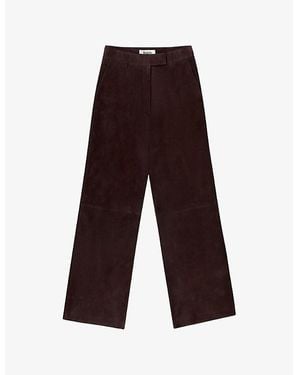 Ro&zo Wide-Leg High-Rise Suede Trousers - Brown