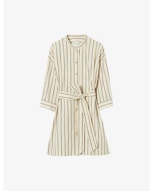 Claudie Pierlot Striped Tie-Waist Cotton Mini Dress - Natural