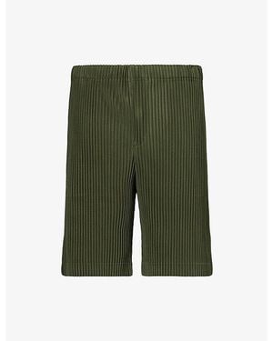 Homme Plissé Issey Miyake Basics Pleated Knitted Shorts - Green