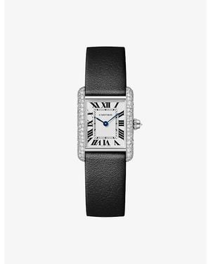 Cartier Tank Louis Small Model- Diamond And Leather Quartz Watch - Black