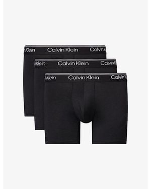 Calvin Klein Microfiber Branded Pack Of Three Stretch-Woven Boxer Briefs - Black