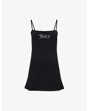 Juicy Couture Hayley Rhinestone-Branding Stretch-Woven Mini Dress - Black