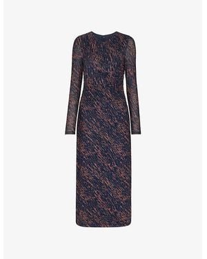 Whistles Abstract Marks Mesh Midi Dress - Blue