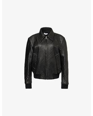 Bottega Veneta Intrecciato Leather Bomber Jacket - Black