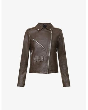 Whistles Agnes Zip-Through Leather Biker Jacket - Brown