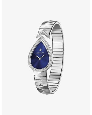 Chaumet Joséphine Aigrette Steel And 0.35Ct Brilliant-Cut Diamond Quartz Watch - Blue