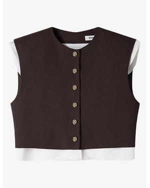 Sandro Contrast-Layer Cropped Wool-Blend Top - Brown