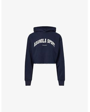 ADANOLA Raw-Hem Crop Cotton-Blend Hoody - Blue