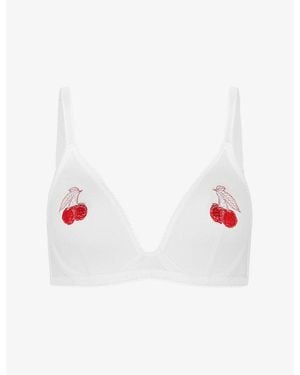 Agent Provocateur Perri Cherry-Embroidered Tulle Bra - White