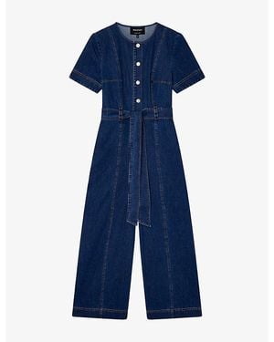 Whistles Short-Sleeve Cropped Denim Jumpsuit - Blue