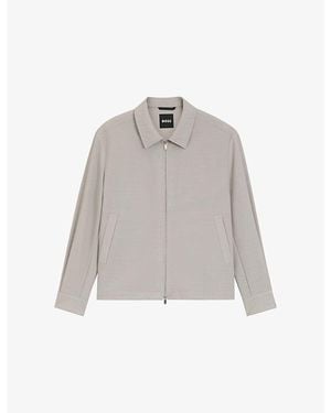 BOSS Collared Relaxed-Fit Wool Jacket - Grey