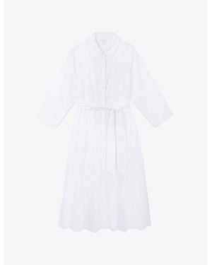 The White Company Collared Curved-Hem Cotton-Poplin Midi Dress - White