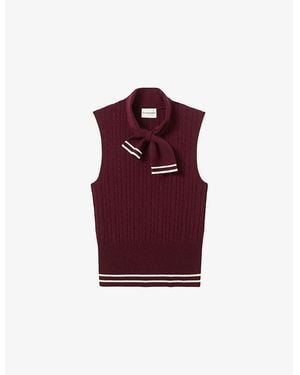 Claudie Pierlot Striped Sleeveless Wool-Cashmere Blend Vest - Purple