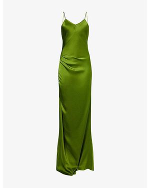 Victoria Beckham Draped Backless Satin Maxi Dress - Green