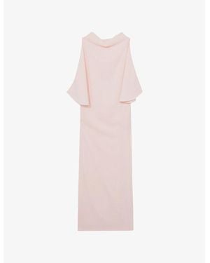 Reiss Petra High-Neck Cold-Shoulder Woven Midi Dress - Pink