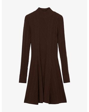 Reiss Tilly Textured-Cable Knitted Mini Dress - Brown