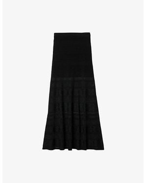 Sandro High-Rise Decorative-Stitch Knitted Midi Skirt - Black