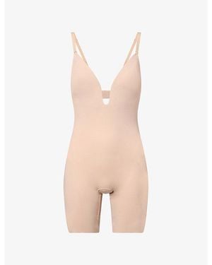 Spanx Shape Plunge-Neck Mid-Thigh Bodysuit - Pink