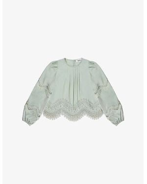 Ro&zo Lace-Embroidered Long-Sleeve Cotton Blouse - Green