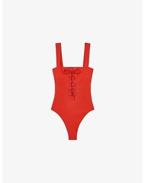 Reiss Lace-Up Ribbed Swimsuit - Red