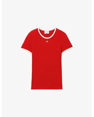 Claudie Pierlot Cp Embroidery Contrast-Trim Fine-Knit Silk Top - Red