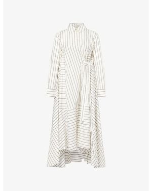 Palmer//Harding Prosperity Striped Asymmetric Cotton Midi Dress - White