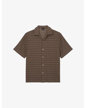 Reiss Sid Short-Sleeved Crochet Shirt - Brown