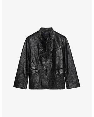 Zadig & Voltaire Veryn Collarless Slim-Fit Crinkled-Leather Jacket - Black