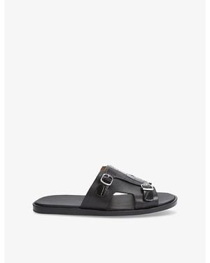 Santoni Double-Buckle Croc-Effect Leather Monk Sandals - Black