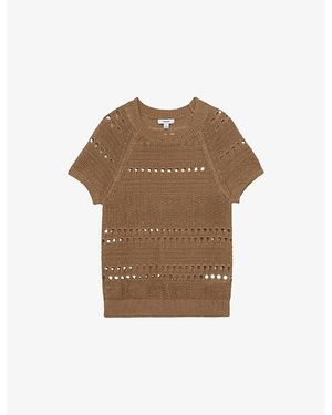 Reiss Chloe Textured Short-Sleeve Linen Top - Brown
